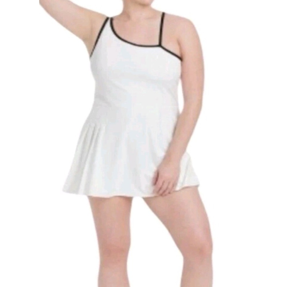 All In Motion Women Dress Skort Active Asymmetrical Black Trim White M